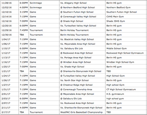 varsity jv schedules